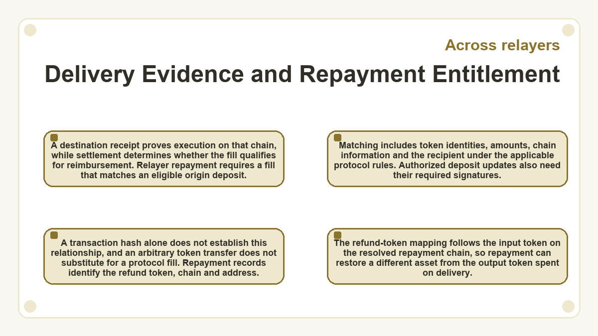 Diagram: Delivery Evidence and Repayment Entitlement (Across relayers)